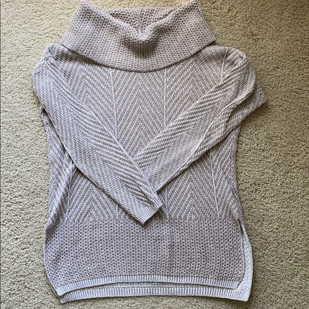 Tan and Ivory cowl neck sweater